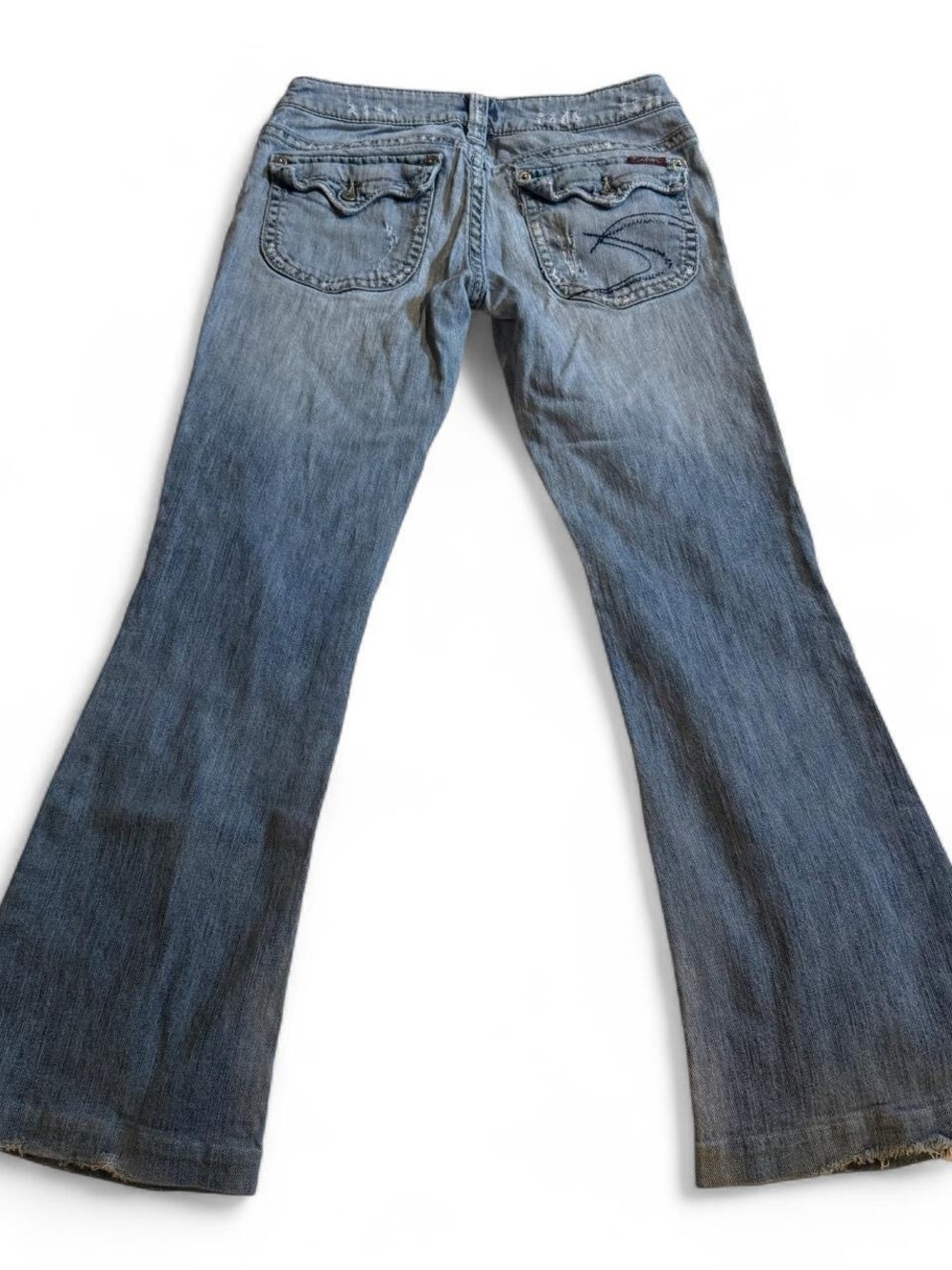 Y2K Silver Low Rise Flare Big Back Pocket Jeans